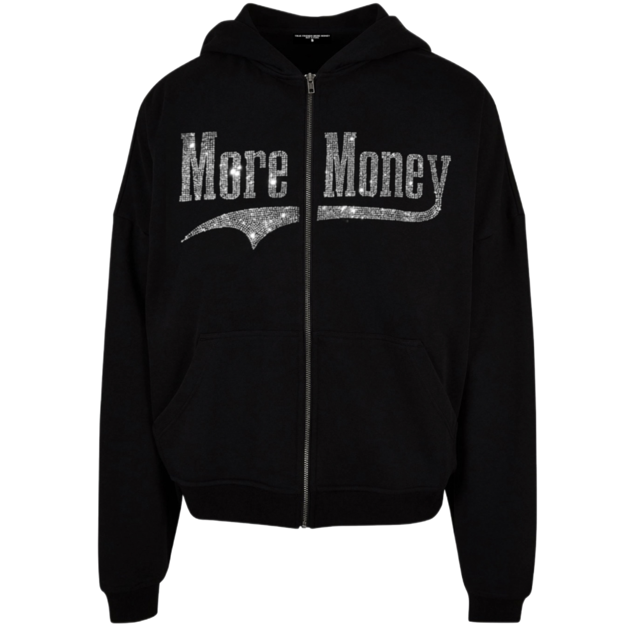 Black Hoodie Zip With Rhinestones